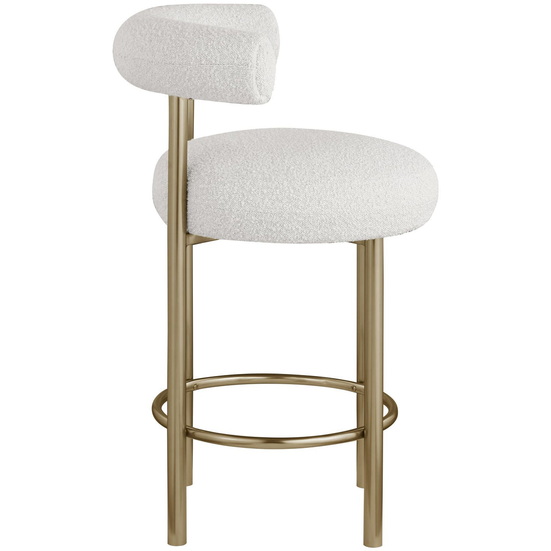 Bordeaux Boucle Fabric Upholstered Counter Stool — Cream / Brushed Brass