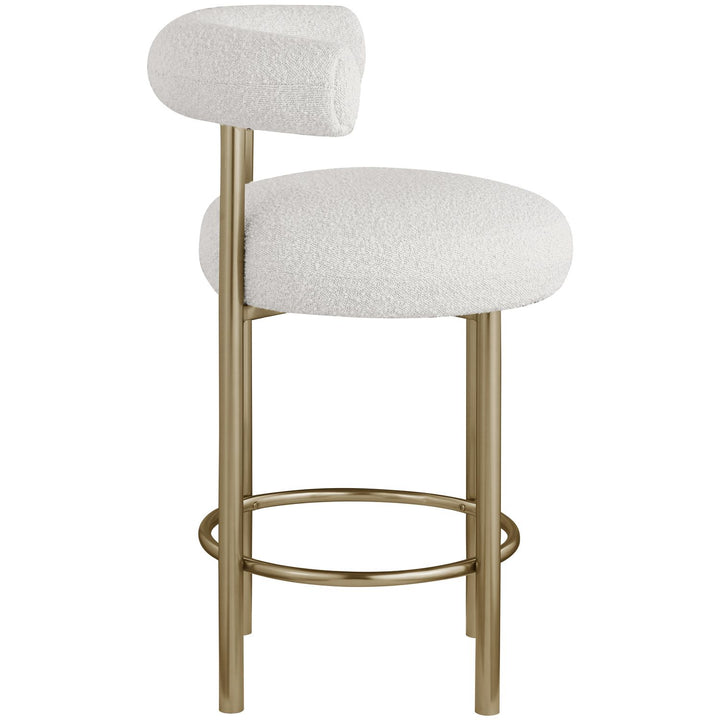 Bordeaux Boucle Fabric Upholstered Counter Stool — Cream / Brushed Brass