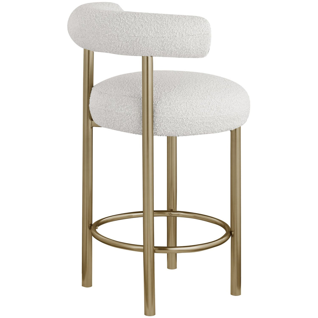 Bordeaux Boucle Fabric Upholstered Counter Stool — Cream / Brushed Brass