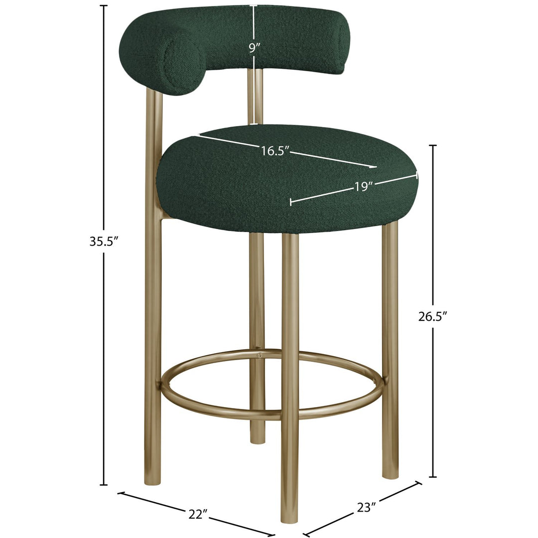 Bordeaux Boucle Fabric Upholstered Counter Stool — Green / Brushed Brass