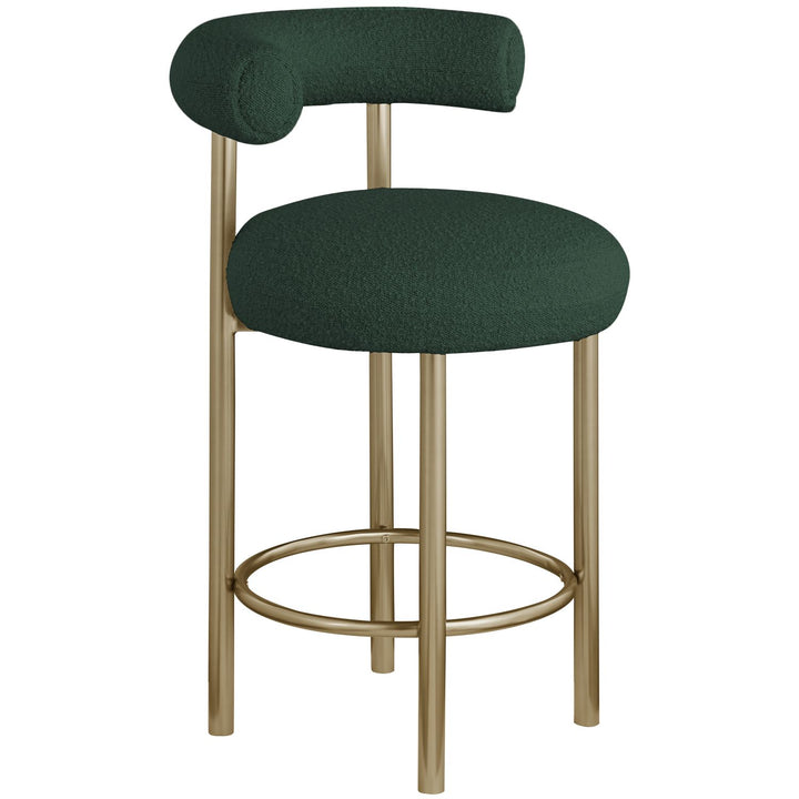 Bordeaux Boucle Fabric Upholstered Counter Stool — Green / Brushed Brass