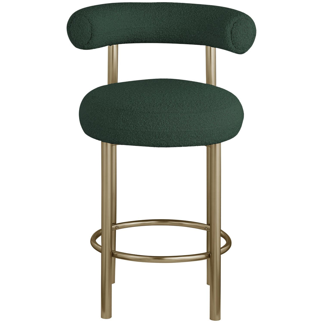 Bordeaux Boucle Fabric Upholstered Counter Stool — Green / Brushed Brass