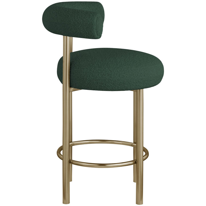 Bordeaux Boucle Fabric Upholstered Counter Stool — Green / Brushed Brass