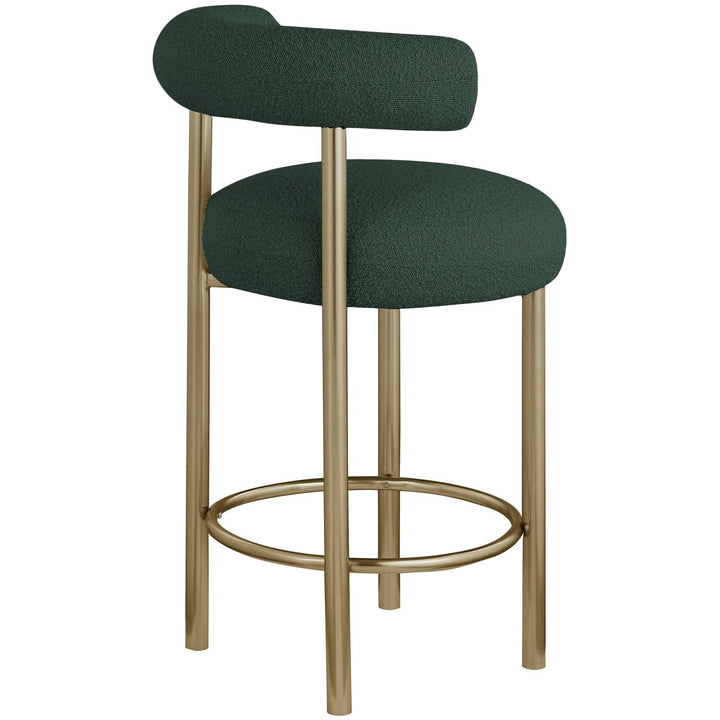 Bordeaux Boucle Fabric Upholstered Counter Stool — Green / Brushed Brass