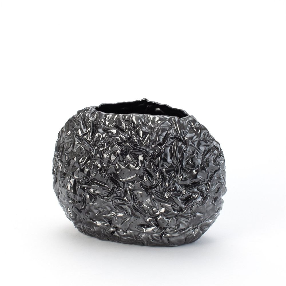 Vases Crinkled Paper Oval Vase-Silver-Sm