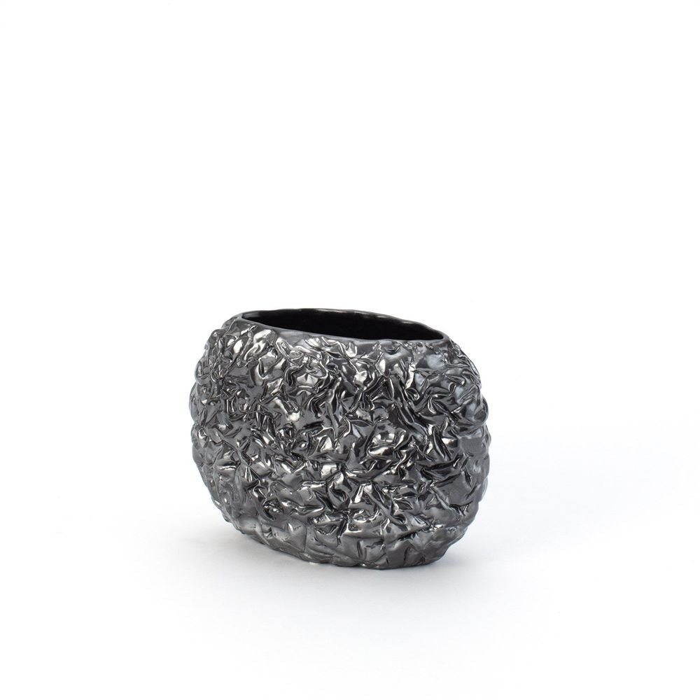 Vases Crinkled Paper Oval Bowl-Silver-Wide