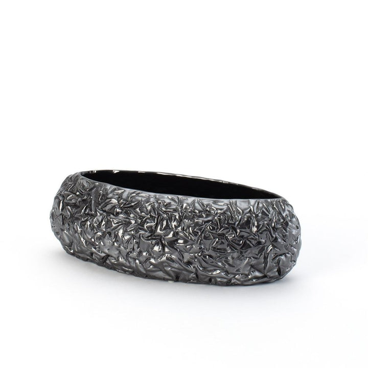 Vases Crinkled Paper Oval Bowl-Silver-Wide