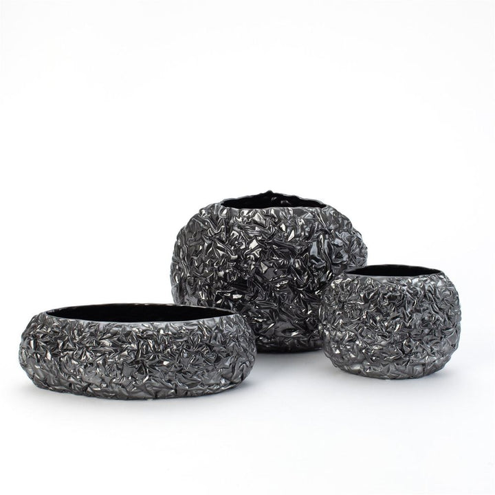 Vases Crinkled Paper Oval Bowl-Silver-Wide