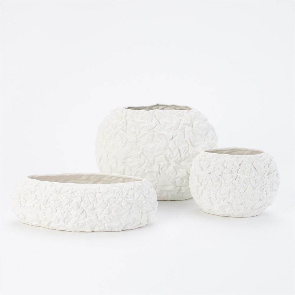 Vases Crinkled Paper Oval Vase-Matte White-Lg