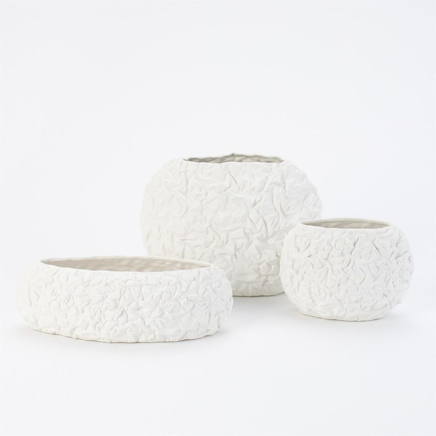 Vases Crinkled Paper Oval Vase-Matte White-Lg