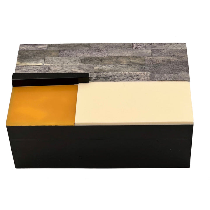 Black Resin Box-ABIGAILS-ABIGAILS-550021-Decorative ObjectsGray/Ivory/Mustard-3-France and Son