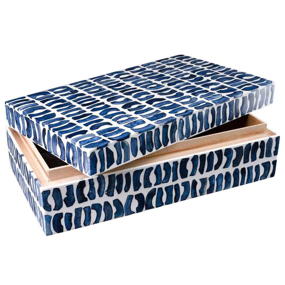 Boxes Bone Inlaid Box, Large, Blue and White