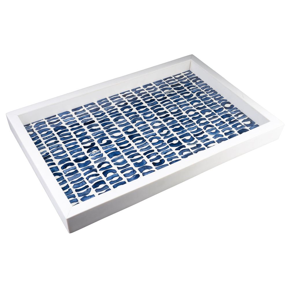 Serveware: Trays Bone Inlaid Tray, Large, Blue and White