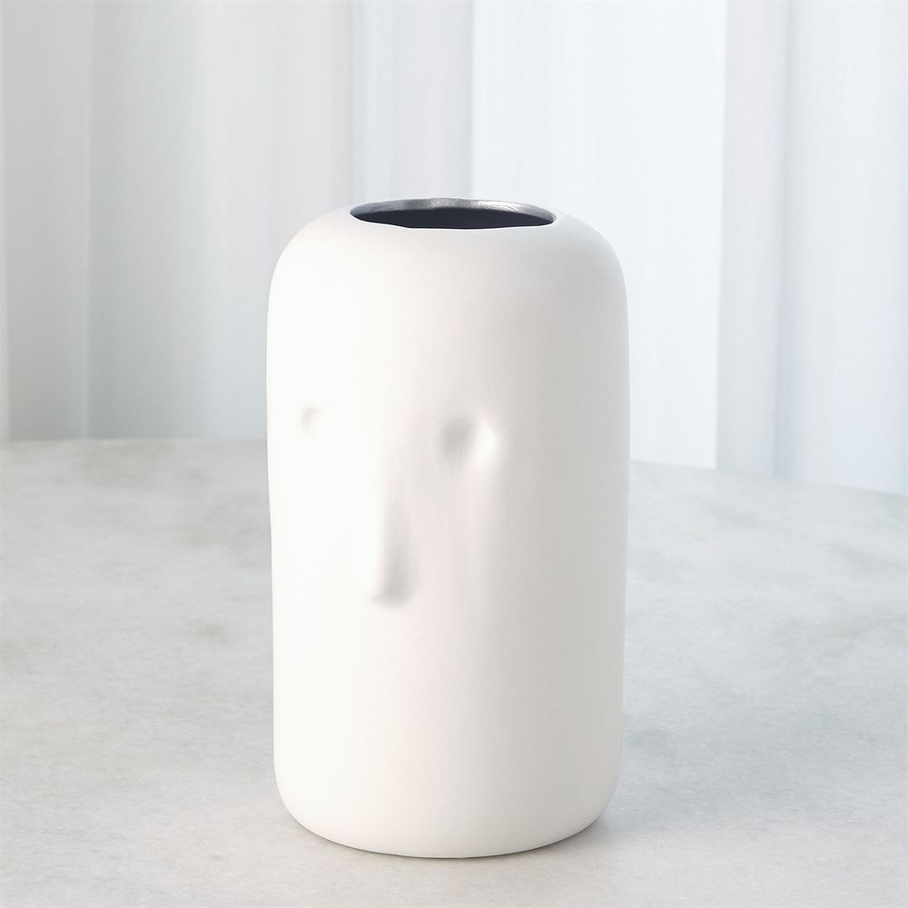 Impressionistic Simple Face Vase-Matte White-Lg