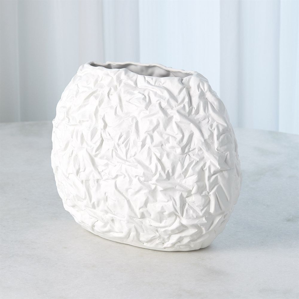 Vases Crinkled Paper Oval Vase-Matte White-Lg