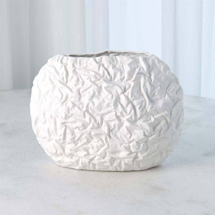 Bowls Crinkled Paper Oval Bowl-Matte White-Wide