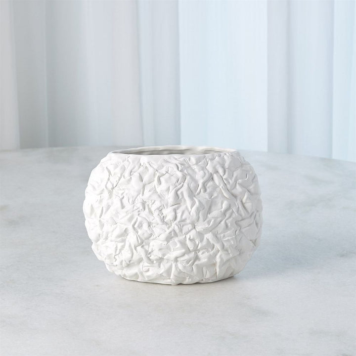 Crinkled Paper Oval Vase-Matte White-Lg