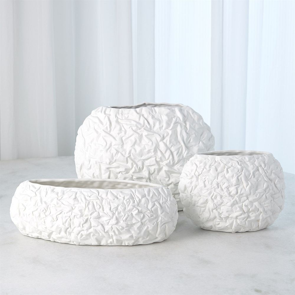 Vases Crinkled Paper Oval Vase-Matte White-Lg