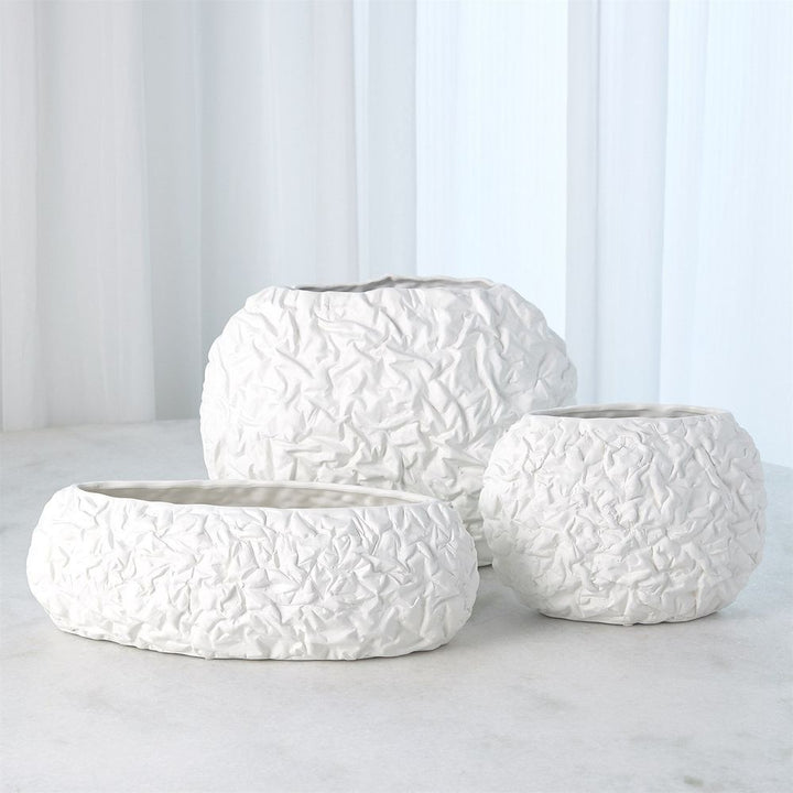 Bowls Crinkled Paper Oval Bowl-Matte White-Wide