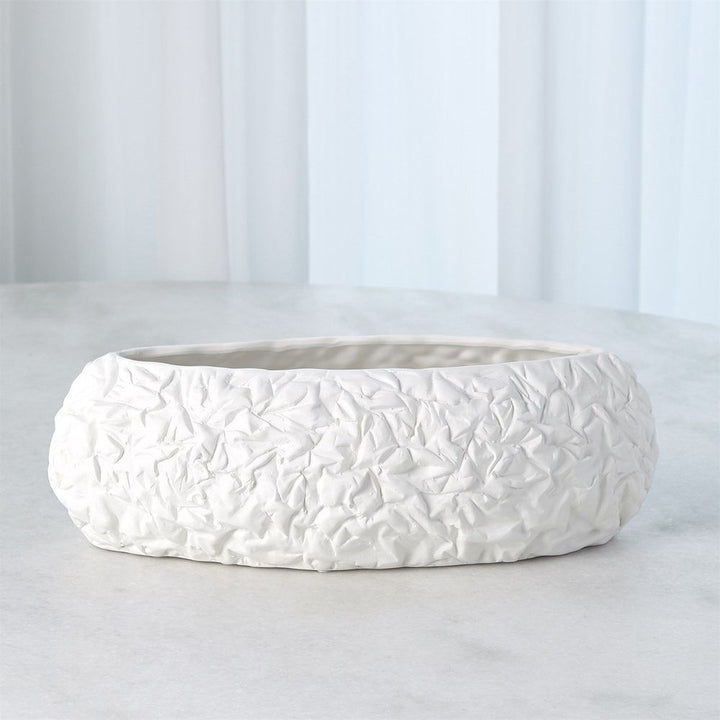 Crinkled Paper Oval Vase-Matte White-Lg