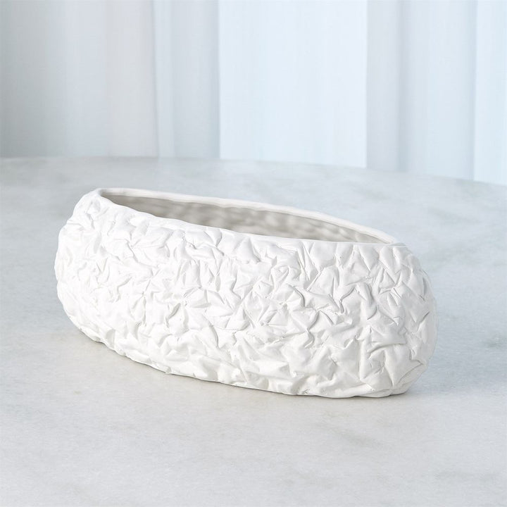 Crinkled Paper Oval Vase-Matte White-Lg
