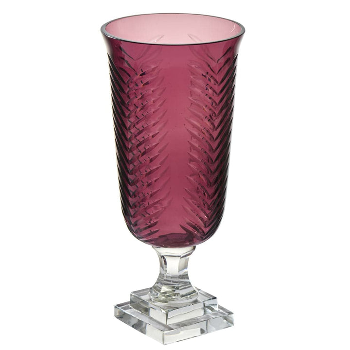 Glass Hurricane, Amethyst Top w/ Clear Base, shown in amethyst and purple with glass and open-top hurricane chimney.