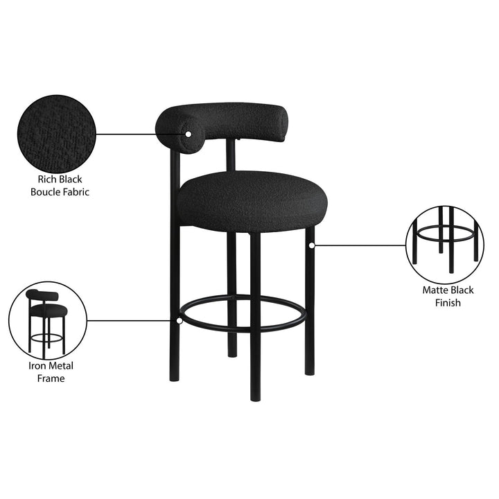 Bordeaux Boucle Fabric Upholstered Counter Stool — Black / Matte Black