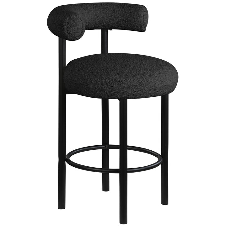 Bordeaux Boucle Fabric Upholstered Counter Stool — Black / Matte Black