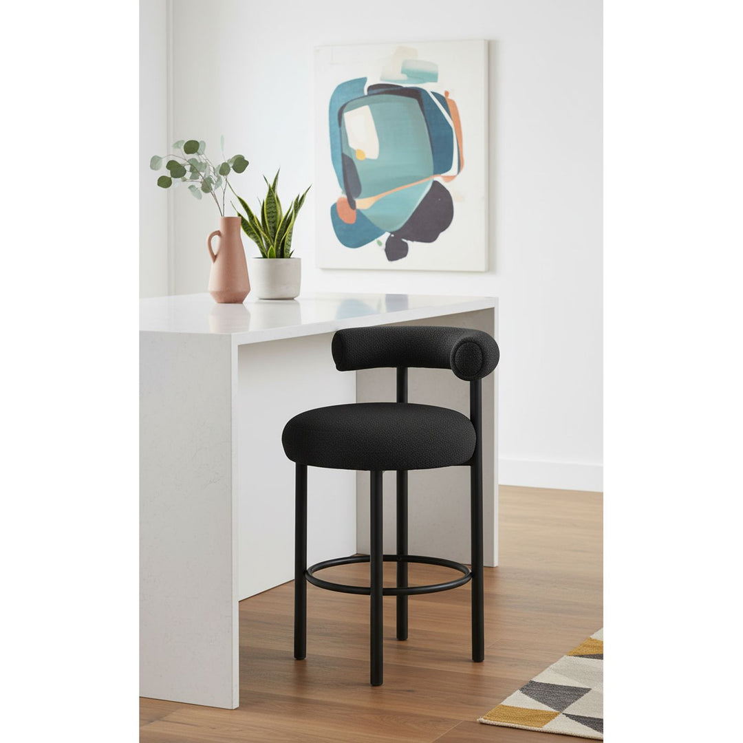 Bordeaux Boucle Fabric Upholstered Counter Stool — Black / Matte Black