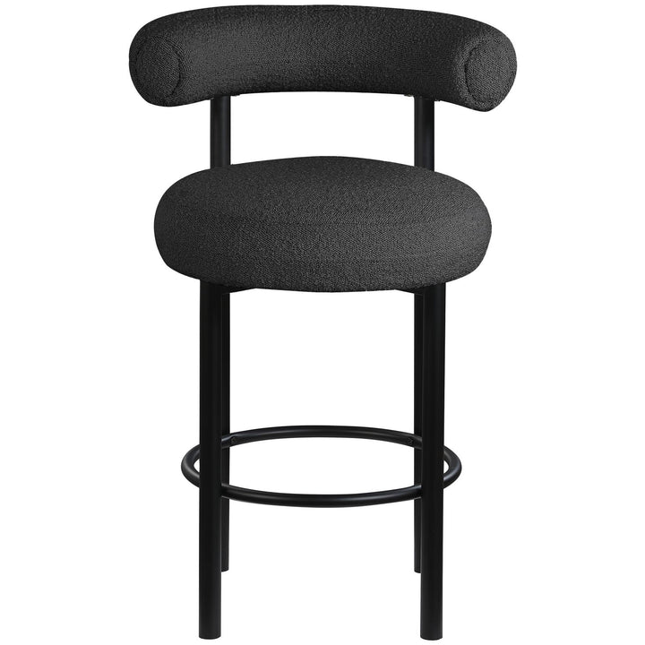 Bordeaux Boucle Fabric Upholstered Counter Stool — Black / Matte Black