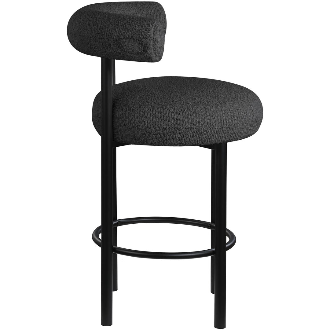 Bordeaux Boucle Fabric Upholstered Counter Stool — Black / Matte Black