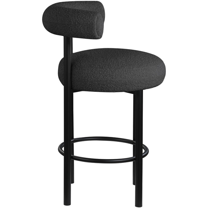 Bordeaux Boucle Fabric Upholstered Counter Stool — Black / Matte Black