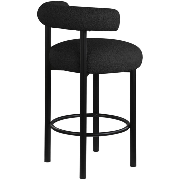 Bordeaux Boucle Fabric Upholstered Counter Stool — Black / Matte Black