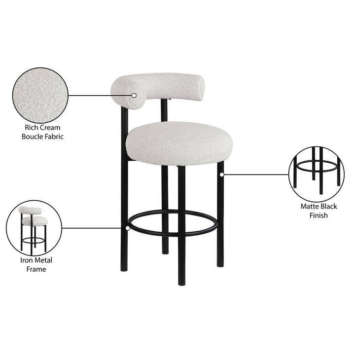 Bordeaux Boucle Fabric Upholstered Counter Stool — Cream / Matte Black