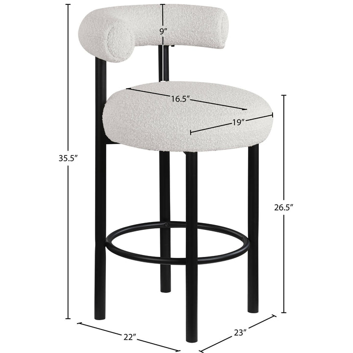 Bordeaux Boucle Fabric Upholstered Counter Stool — Cream / Matte Black