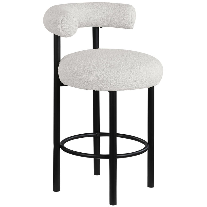 Bordeaux Boucle Fabric Upholstered Counter Stool — Cream / Matte Black