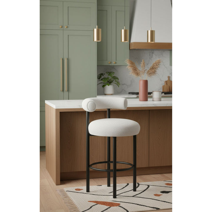 Bordeaux Boucle Fabric Upholstered Counter Stool — Cream / Matte Black