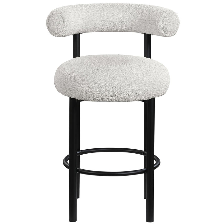 Bordeaux Boucle Fabric Upholstered Counter Stool — Cream / Matte Black