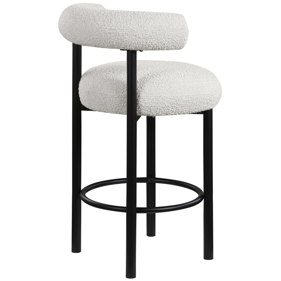Bordeaux Boucle Fabric Upholstered Counter Stool — Cream / Matte Black