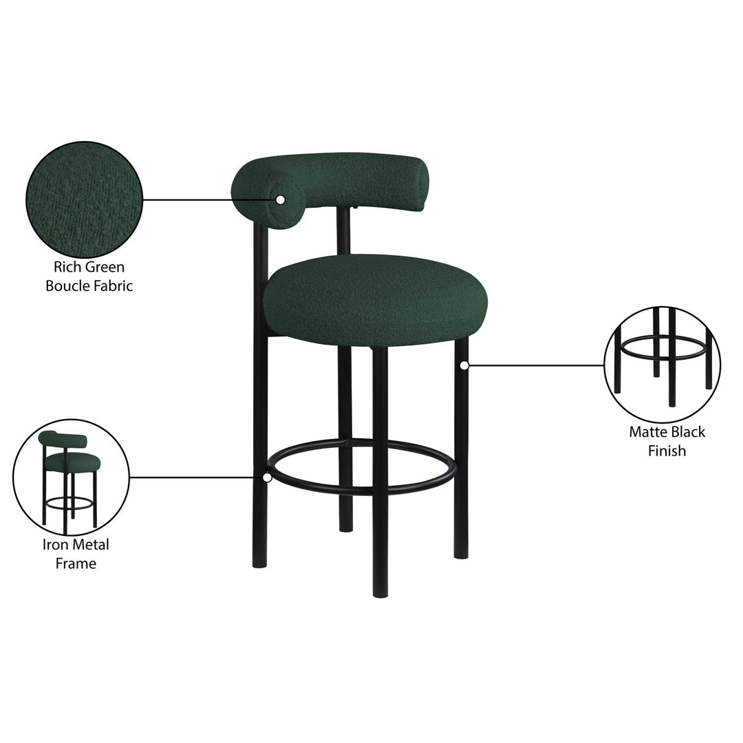 Bordeaux Boucle Fabric Upholstered Counter Stool — Green / Matte Black
