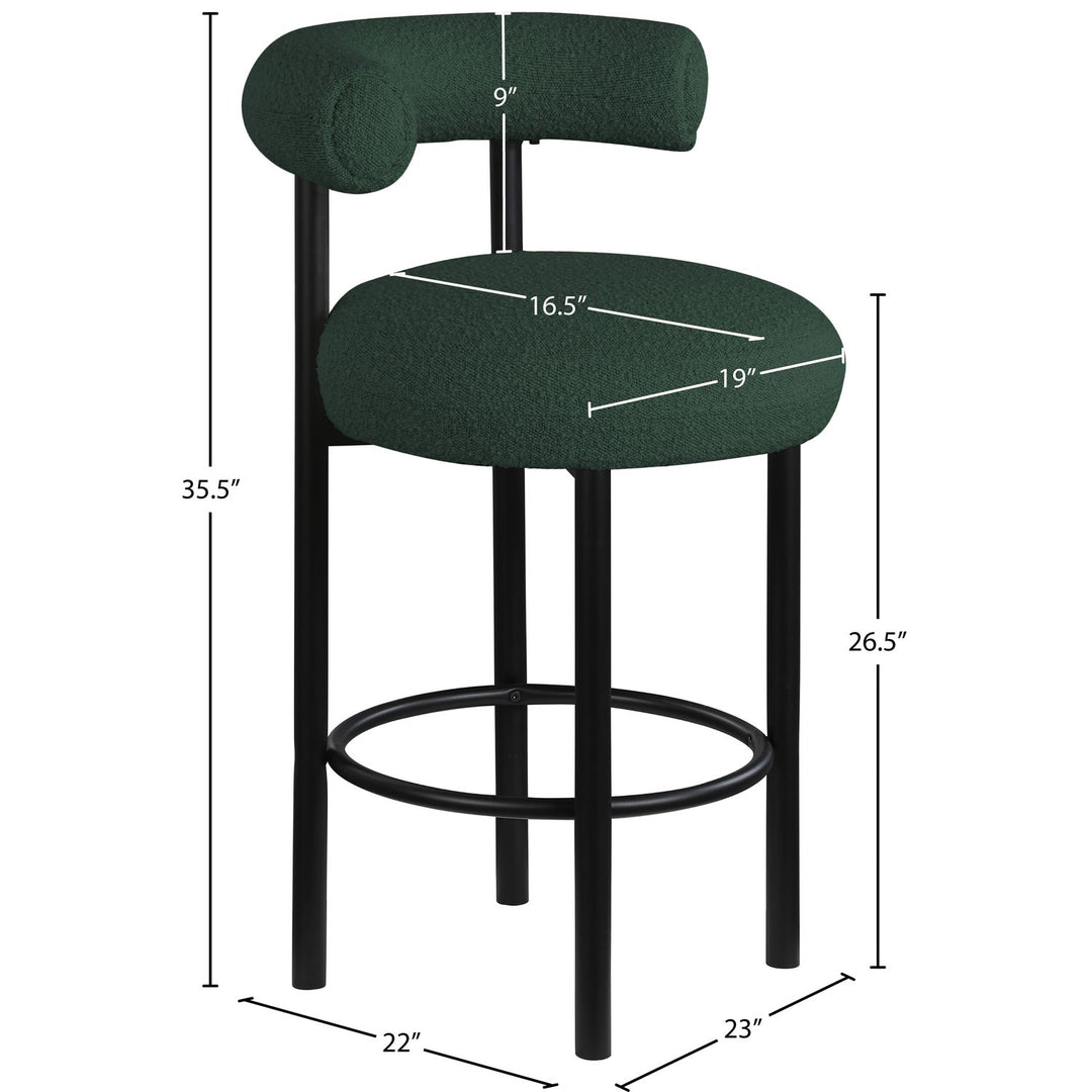 Bordeaux Boucle Fabric Upholstered Counter Stool — Green / Matte Black