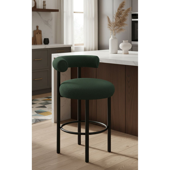 Bordeaux Boucle Fabric Upholstered Counter Stool — Green / Matte Black
