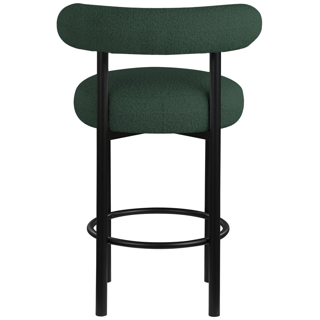 Bordeaux Boucle Fabric Upholstered Counter Stool — Green / Matte Black
