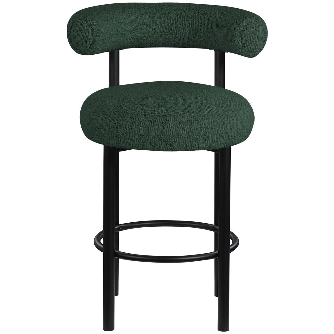 Bordeaux Boucle Fabric Upholstered Counter Stool — Green / Matte Black