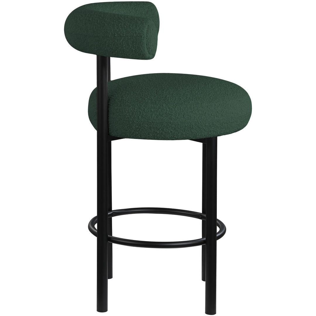 Bordeaux Boucle Fabric Upholstered Counter Stool — Green / Matte Black
