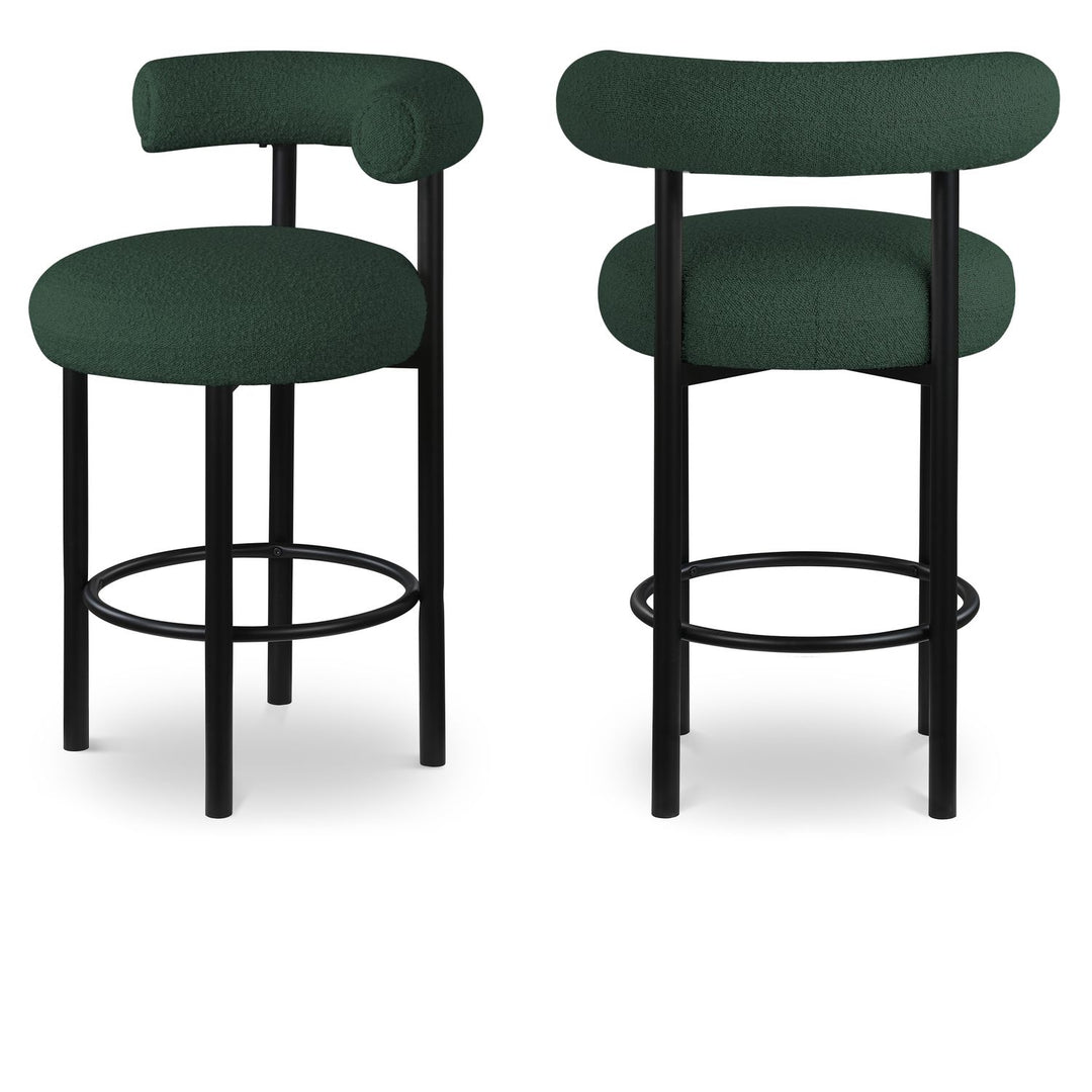 Bordeaux Green Boucle Fabric Upholstered Counter Stool