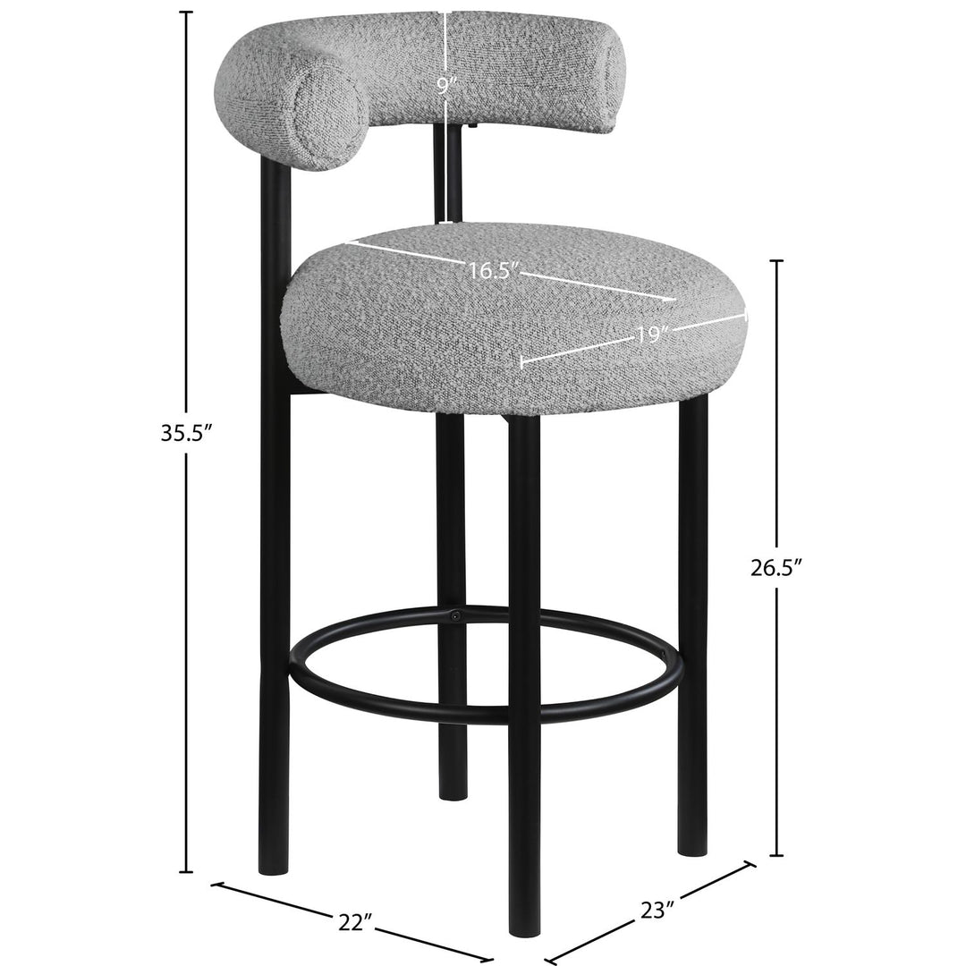 Bordeaux Boucle Fabric Upholstered Counter Stool — Grey / Matte Black