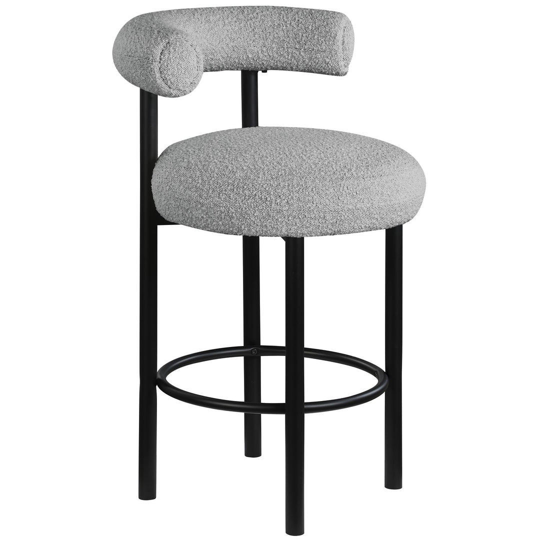Bordeaux Boucle Fabric Upholstered Counter Stool — Grey / Matte Black