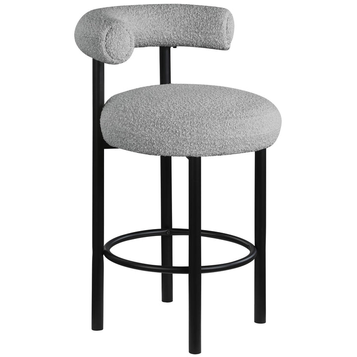 Bordeaux Boucle Fabric Upholstered Counter Stool — Grey / Matte Black
