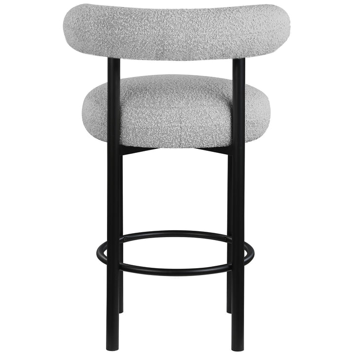 Bordeaux Boucle Fabric Upholstered Counter Stool — Grey / Matte Black